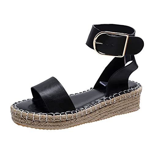 Generic Romeinse sandalen voor dames, orthopedische sandalen, platte sandalen, wandelsandalen met zacht voetbed, Romeinse sandalen, zwart, 40 EU