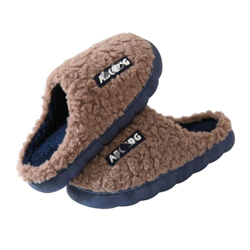 PtaTt slippers women Women Slippers Winter Home Furry Slippers Cotton Slippers Female Home Slippers Indoor Non-Slip Slipper-Brown Blue-40-41