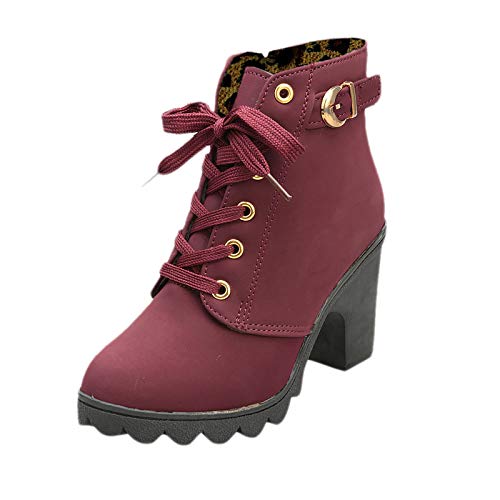 IQYU Aanbiedingen flitsaanbiedingen Dames Schoenen Mode Dames Dames Lace Hak-Opladen Top Platform Schoenen Hoge Gesp Dameslaarzen Winter Kinderen Jongen, wijn, 42 EU