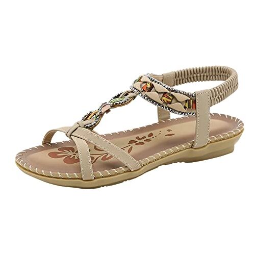 LOIJMK Sandalen voor dames, glitter, strass, platte sandalen, Romeinse sandalen, Boheemse strandsandalen, funky sandalen, strandsandalen, strandsandalen, platte sandalen, zomerschoenen, damesschoenen,