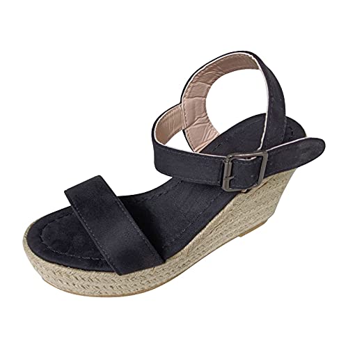 Générique 2024 AI Trellis Trellis Hak Trellis voor vrouwen helling dijk open lus taille zomer riem sandalen grote sandalen voor vrouwen Witte Over Over Met Hak, De zwarte, 40 EU