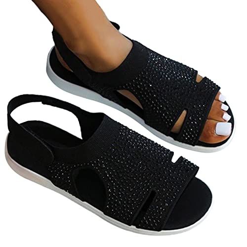 Eastuy Platte sandalen met strass Strandsandalen met open teen,Platte strandsandalen, zomer orthopedische ademende sandaal voor buiten, binnen