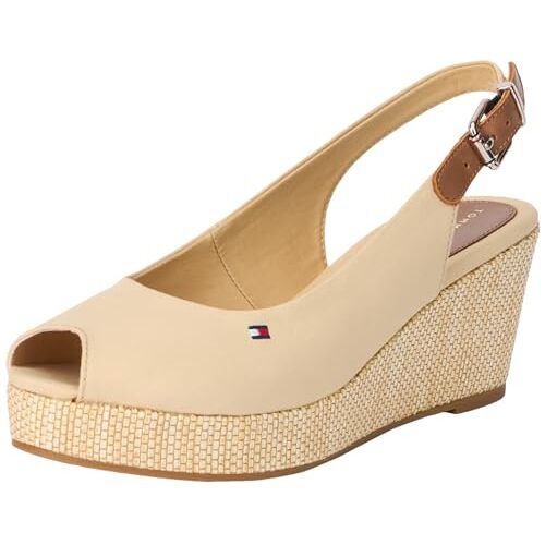 Tommy Hilfiger Iconische ELBA Sling Back Wedge Espadrille, Oogst Tarwe, 6 UK, Oogst tarwe, 39 EU