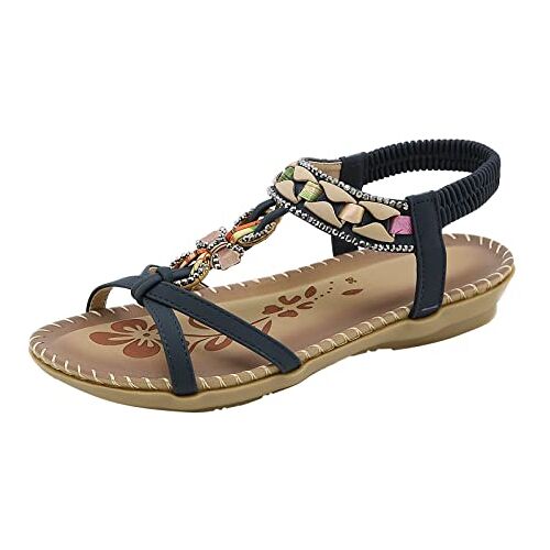 LOIJMK Sandalen voor dames, glitter, strass, platte sandalen, Romeinse sandalen, Boheemse strandsandalen, funky sandalen, strandsandalen, strandsandalen, platte sandalen, zomerschoenen, damesschoenen,