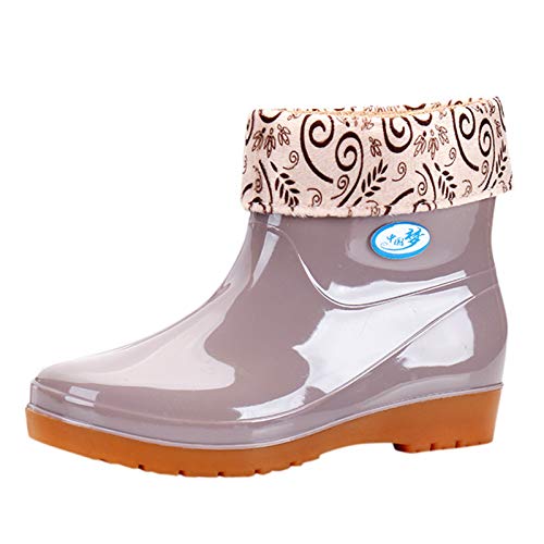 IQYU Toe Galoshes Dameslaarzen, ronde non-slip, regenschoenen, sportieve dameslaarzen, damesschoenen, zwarte ballerina, beige, 39 EU