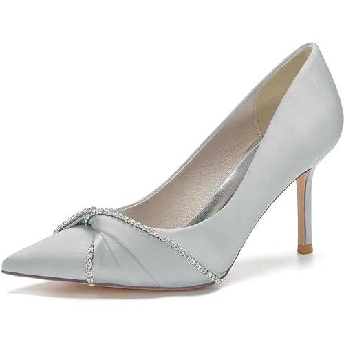 AnsNam Vrouwen Bruids Trouwschoenen Kant Trouwschoenen Kant Peep Toe Hoge Hak Bruidsschoenen Avond Party Kantoor Schoenen, Zilver, 36 EU