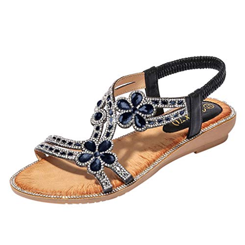 LOIJMK Sandalen voor dames, glitter, strass, platte sandalen, Romeinse sandalen, Boheemse strandsandalen, funky sandalen, strandsandalen, strandsandalen, platte sandalen, zomerschoenen, damesschoenen,