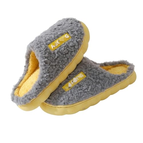 PtaTt slippers women Women Slippers Winter Home Furry Slippers Cotton Slippers Female Home Slippers Indoor Non-Slip Slipper-Gray Yellow-40-41