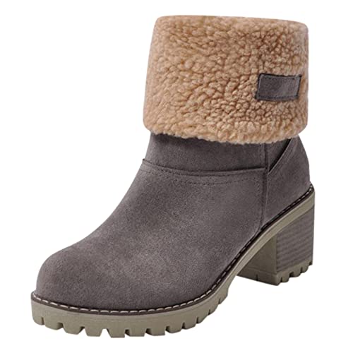 FGUUTYM Winterlaarzen dames gevoerd warme winterschoenen suède winterlaarzen elegante winterlaarzen korte schacht laarzen dames met hak vrouwen slips winterlaarzen sneeuwlaarzen outdoor boots maat 43,