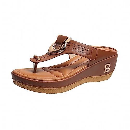 BIISDOST Dames strandsandalen met wighak, strandsandalen met wighak, strandsandalen met sleehak, strandpantoffels aanbiedingen vandaag damesschoenen, bruin, 43 EU