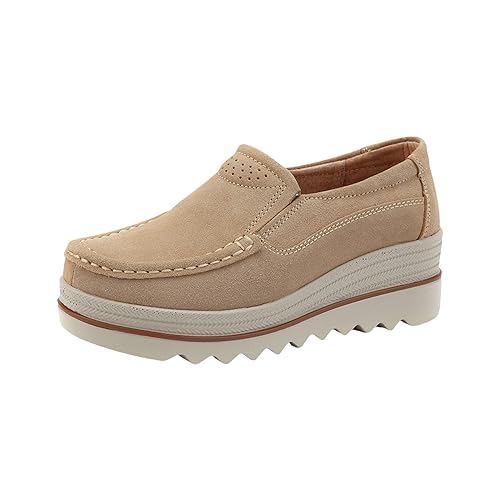 TDEOK Damesschoenen, gezondheidsschoenen met hoge hakken, slip-on schoenen, comfortabele vrijetijdsschoenen, instappers, beige, 39 EU