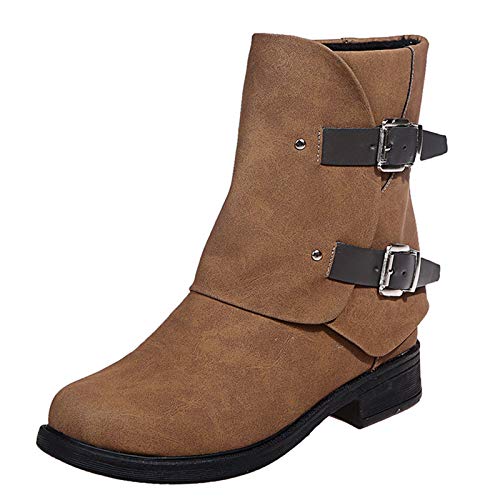 AIchenYW Dames winterlaarzen, kniehoge laarzen, winterlaarzen, sneeuwlaarzen, licht gevoerd, winterlaarzen, outdoor laarzen, warme rijlaarzen met hak, platte antislip schoenen, bruin, 40 EU