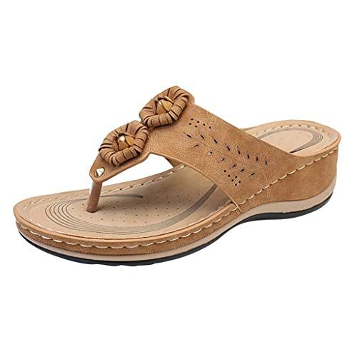 Generisch Platte damessandalen, strandsandalen, zachte zomerschoenen, strandschoenen, sandalen, dames, zomer, casual, teen, strandsandalen, strandsandalen, slippers, geel, 42 EU