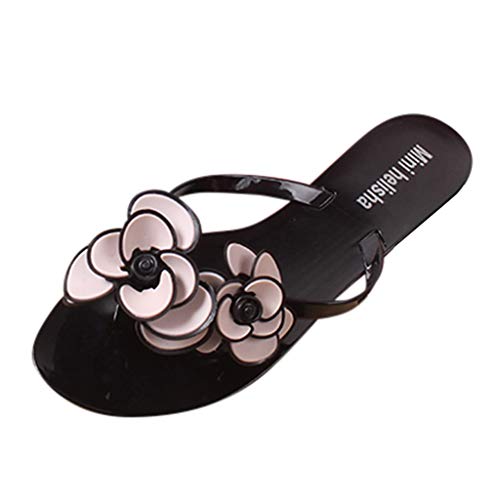 Generic Teenslippers voor dames, bloemenpatroon, teenslippers voor dames, teenslippers voor dames, teenslippers voor dames, teenslippers voor meisjes, bohemian strandsandalen, zwart, 38 EU