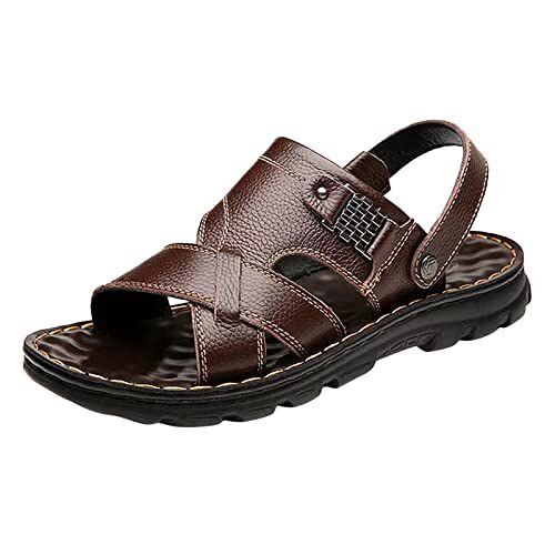 OBiQuzz Leren sandalen voor heren, zomerschoenen, lichte herensandalen, zachte loopsandalen, antislip, wandelsandalen, strandslippers, wandelsandalen, outdoor, wandelsandalen, muiltjes voor heren,