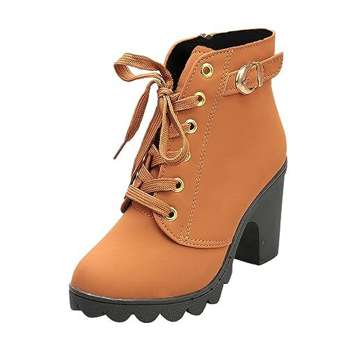 IQYU Aanbiedingen flitsaanbiedingen Dames Schoenen Mode Dames Dames Lace Hak-Opladen Top Platform Schoenen Hoge Gesp Dameslaarzen Winter Kinderen Jongen, bruin, 37 EU