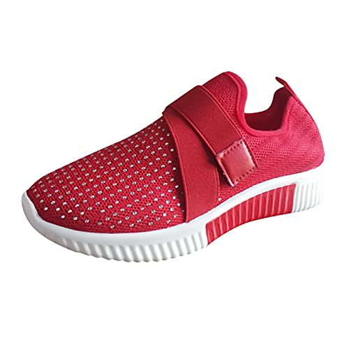 IQYU Damessneakers, plateau, zwart, vrije tijd, vrije tijd, vrije tijd, vrijetijdslaarzen voor mode, sleehak, ademende vrouwen, slip-on damesschoenen, blauwe schoenen dames, rood, 37 EU