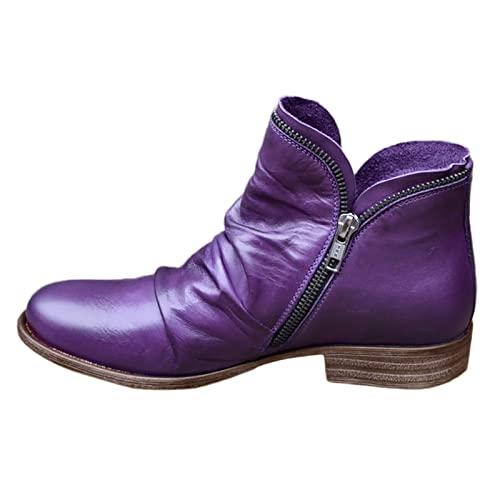 CreoQIJI Milka casual ritssluiting retro schoenen laarzen kleuren mode kort enkel deurschoenrek, lila, 39 EU