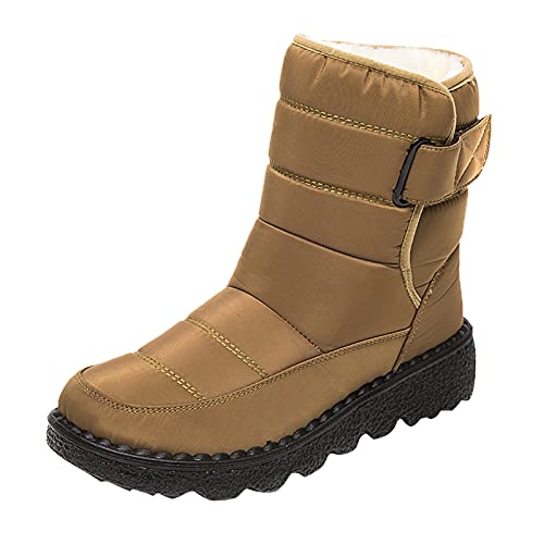 FGUUTYM Winterschoenen voor dames, waterdicht, warm gevoerde sneeuwlaarzen, winterlaarzen, outdoor, antislip, winterlaarzen, laarzen, laarzen, pluche winterlaarzen, zwart, platte laarzen,