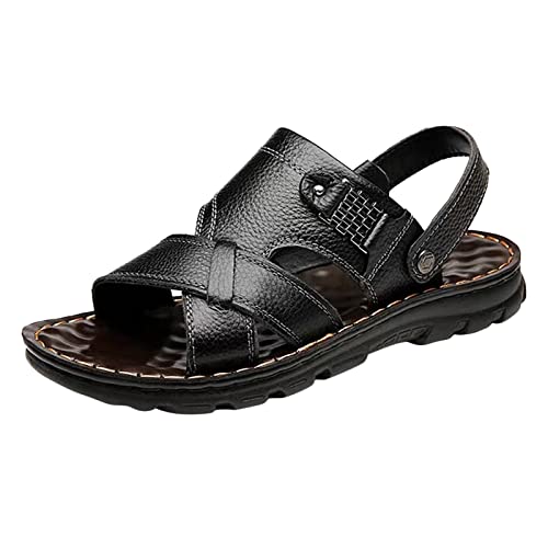 Generic Leren sandalen voor heren, zomerschoenen, lichte herensandalen, zachte loopsandalen, antislip, wandelsandalen, strandslippers, wandelsandalen, outdoor, wandelsandalen, muiltjes voor heren, maat 44,