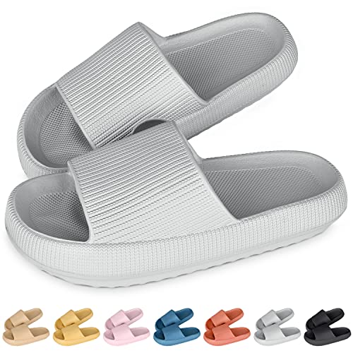 SHAINE Cloud Sliders Vrouwen Mannen Cozisliders Originele Sliders Slippers Zwembad Sliders Zomer Flip Flop Douche Badkussen Sliders Slipper Grijs 8/9 UK