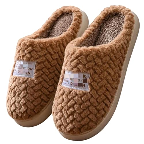 PtaTt slippers women Women Slippers Winter Warm Home Furry Slippers Cotton Slippers Female Home Slippers Indoor Non-Slip Slipper-Brown-42-43