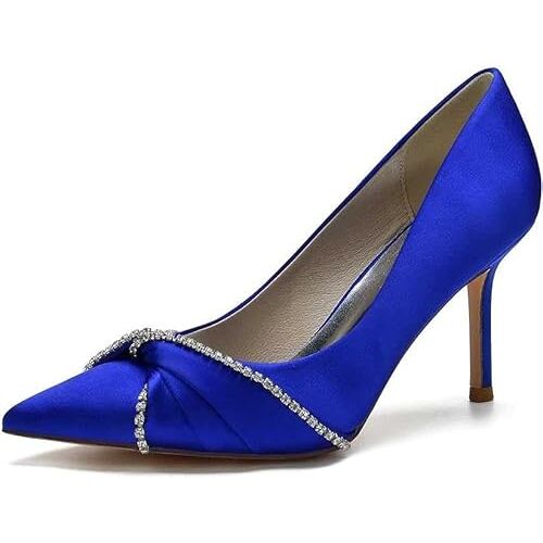 AnsNam Vrouwen Bruids Trouwschoenen Kant Trouwschoenen Kant Peep Toe Hoge Hak Bruidsschoenen Avond Party Kantoor Schoenen, Blauw, 41 EU