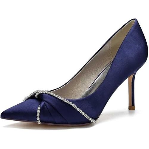 AnsNam Vrouwen Bruids Trouwschoenen Kant Trouwschoenen Kant Peep Toe Hoge Hak Bruidsschoenen Avond Party Kantoor Schoenen, Donkerblauw, 39 EU