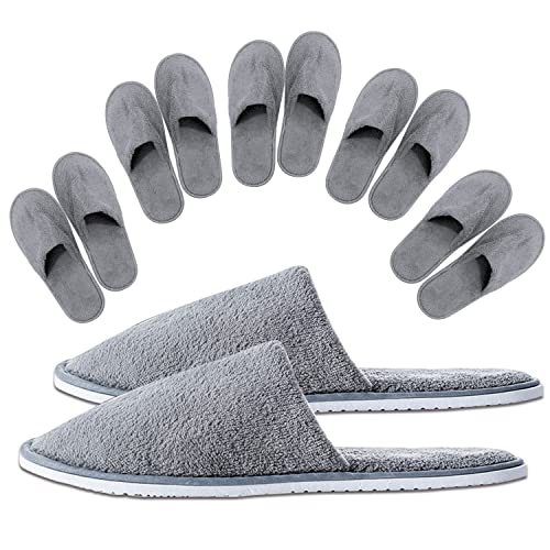 Rigwarl 6 paar wegwerp-pantoffels, wegwerppantoffels voor gasten, spa-pantoffels, huisslippers, hotelpantoffels, uniseks, Grijs Coral Fleece, Medium