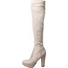 UCSUSA Vrouwen Faux Suede Chunky Heel Dij Hoog Over De Knie Laarzen Blok Lage Hak Puntige Neus Chunky Boven de knie Winter Laarzen Mode Lange Laarzen, B Beige, 37 EU