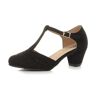 Ajvani Dames dames mid lage blok hak t-bar Brogue Comfort Rubber enige rechtbank schoenen sandalen maat, Zwart Suede, 41 EU