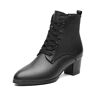 VEACAM Dames Jazz Dance Boots, Chunky Heels Leather Dancing Sneakers Lace-Up High Top Dancing Shoes,zwart,41 EU