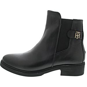 Tommy Hilfiger Damen Stiefeletten TH Leather Flat Boot aus Leder, Schwarz (Black), 41 EU Tommy Hilfiger Damen Stiefeletten TH Leather Flat Boot aus Leder, Schwarz (Black), 41 EU