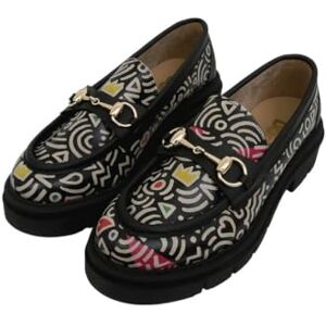 DOGO Women Vegan Leather Multicolor Loafers Abstract Outline Design DOGO Women Vegan Leather Multicolor Loafers Abstract Outline Design