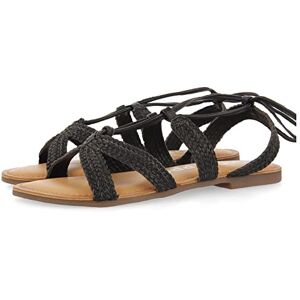 GIOSEPPO Platte zwarte leren sandalen met veters voor dames Darney, Zwart, 36 EU GIOSEPPO Platte zwarte leren sandalen met veters voor dames Darney, Zwart, 36 EU