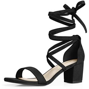 Allegra K Dames open teen veterschoenen met halfhoge hak, Zwart, 39.5 EU Allegra K Dames open teen veterschoenen met halfhoge hak, Zwart, 39.5 EU