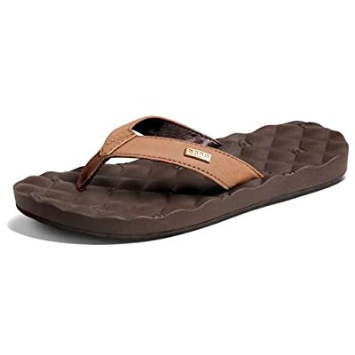 REEF Dreams Womens Flip Flop, Memory Foam Cushion Footbed, Faux Leather Satin Lined Strap, Brown, 10 REEF Dreams Womens Flip Flop, Memory Foam Cushion Footbed, Faux Leather Satin Lined Strap, Brown, 10