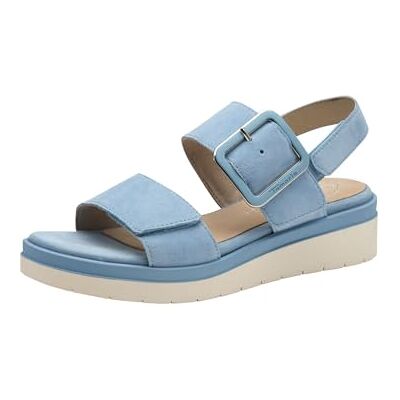Tamaris Comfort Damessandalen, plat, van leer met gesp, wigvormige sandalen, LT Blue Suede, 38 EU, Lt Blue Suède., 38 EU Tamaris Comfort Damessandalen, plat, van leer met gesp, wigvormige sandalen, LT Blue Suede, 38 EU, Lt Blue Suède., 38 EU