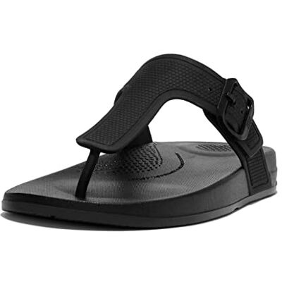 fitflop Dames Iq-teenslippers met verstelbare gesp en platte sandalen, Zwart, 36 EU fitflop Dames Iq-teenslippers met verstelbare gesp en platte sandalen, Zwart, 36 EU