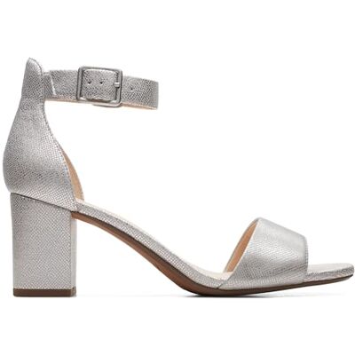Clarks Dames Deva Mae enkelbandje hakken, Zilver Metaal, 37 EU Clarks Dames Deva Mae enkelbandje hakken, Zilver Metaal, 37 EU