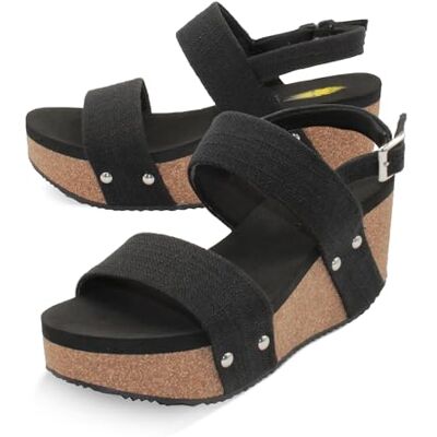 VOLATILE Dames Summerlove Wedge Sandaal, zwart linnen, 8 UK VOLATILE Dames Summerlove Wedge Sandaal, zwart linnen, 8 UK