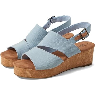 TOMS Claudine Wedge sandaal voor dames, Pastelblauw gewassen denim, 39 EU TOMS Claudine Wedge sandaal voor dames, Pastelblauw gewassen denim, 39 EU