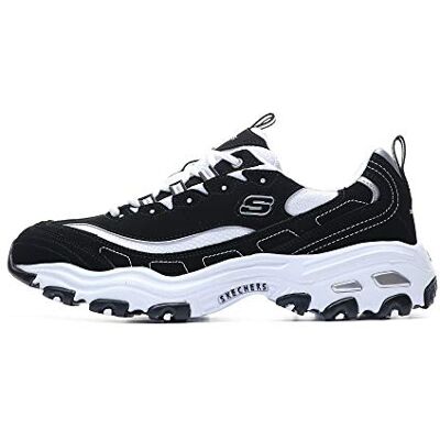 Skechers Dames D'lites grootste fan Sneaker, Zwarte Trubuck Wit Mesh Zilveren Trim, 46 EU Skechers Dames D'lites grootste fan Sneaker, Zwarte Trubuck Wit Mesh Zilveren Trim, 46 EU