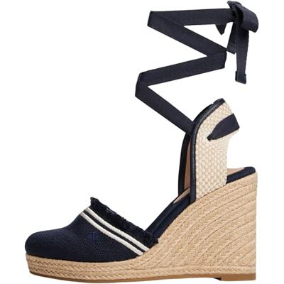 Tommy Hilfiger Dames Fringe Canvas Hoge Wedge Fw0fw08878 Espadrilles, Blauw Ruimte Blauw, 42 EU Tommy Hilfiger Dames Fringe Canvas Hoge Wedge Fw0fw08878 Espadrilles, Blauw Ruimte Blauw, 42 EU