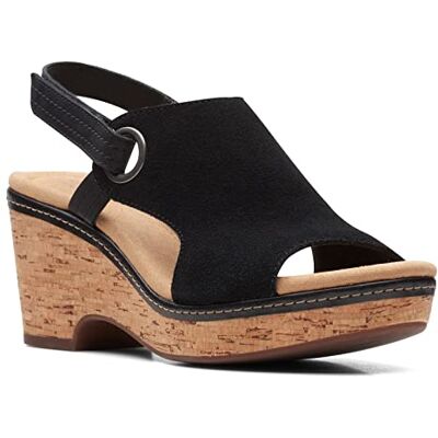 Clarks Giselle Sea Wedge Sandal, Black Suede, 9 Medium Clarks Giselle Sea Wedge Sandal, Black Suede, 9 Medium
