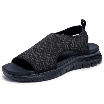 Skechers Women's Flex Appeal 4.0-Livin' in This Sport Sandal, Black/Black, 5 Skechers Women's Flex Appeal 4.0-Livin' in This Sport Sandal, Black/Black, 5