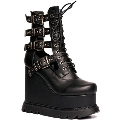 LAMODA Treachery Chunky Platform Wedge Boots, EU 37, Black PU, 37 EU LAMODA Treachery Chunky Platform Wedge Boots, EU 37, Black PU, 37 EU