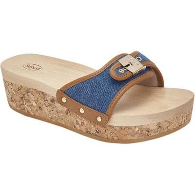 Scholl Dames Pescura Wedge Reese sandaal, Denim cognac, 39 EU Scholl Dames Pescura Wedge Reese sandaal, Denim cognac, 39 EU