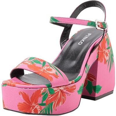 Pinko Fantine Wedge bedrukte stof, sandalen met sleehak voor dames, Ynr Mult Fuchsia Rood, 38 EU Pinko Fantine Wedge bedrukte stof, sandalen met sleehak voor dames, Ynr Mult Fuchsia Rood, 38 EU