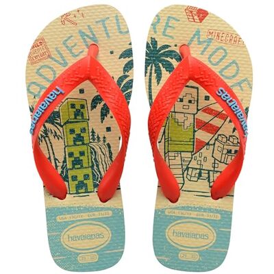 Havaianas Kids Minecarft, teenslippers voor jongens, beige oranje, 23/24 EU Havaianas Kids Minecarft, teenslippers voor jongens, beige oranje, 23/24 EU